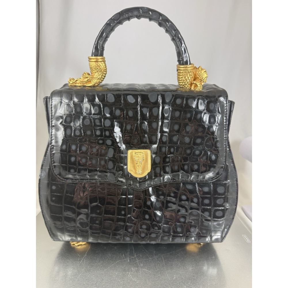 RARE Vintage Valerie Ann Gold Black Alligator  Purse Handbag Crossbody Feet